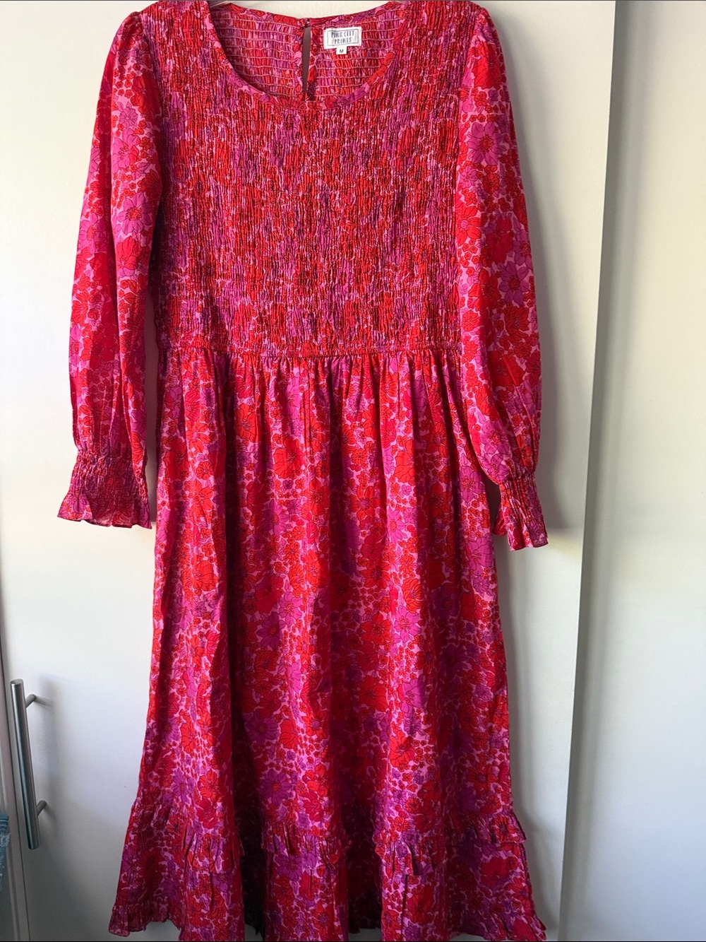 PINK CITY PRINTS Tuckernuck Vintage Poppy Isabel Classic Smocked Block Dress D01 - Picture 2 of 7